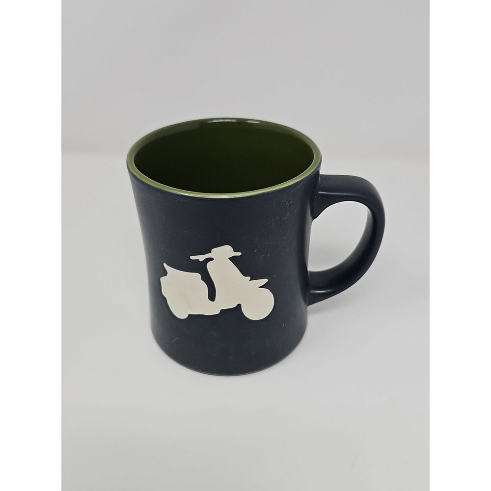 Starbucks 2011 Vespa Moped Scooter Matte Black Olive Green Mug Cup 16 Oz
